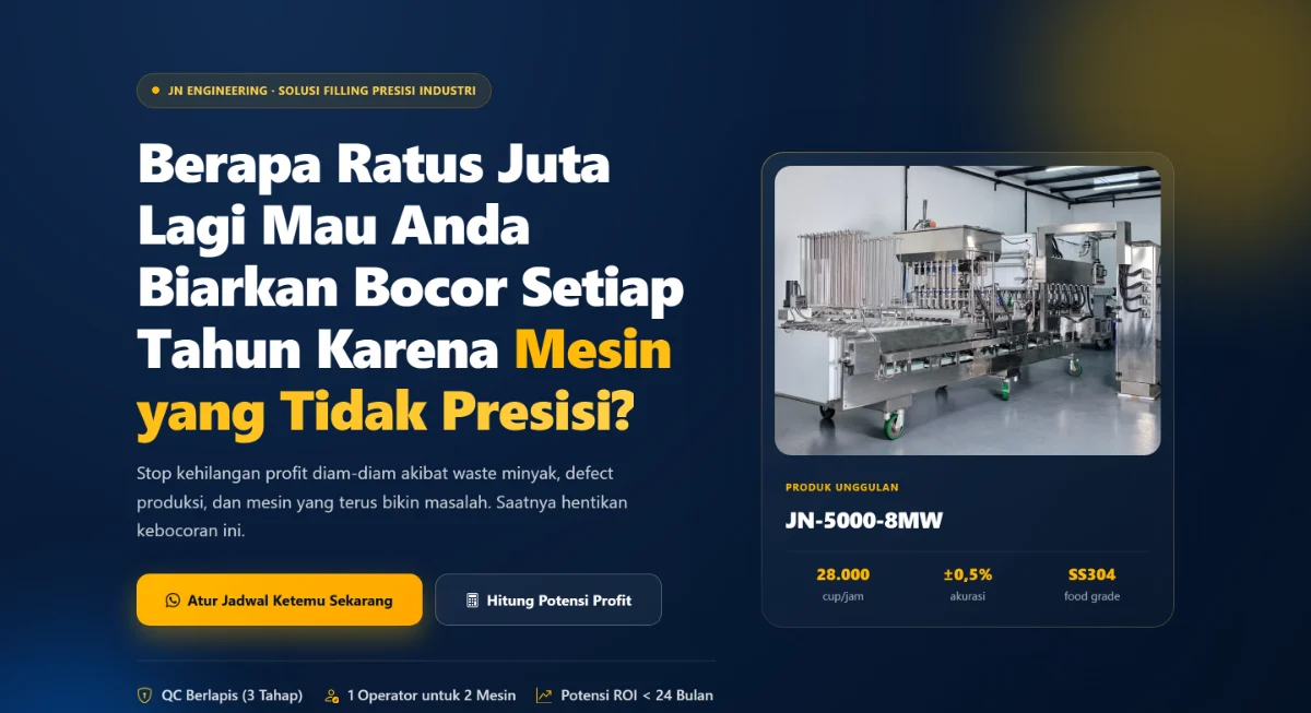 Landing page JN Engineering yang dibangun Manifest Digital Kreatif