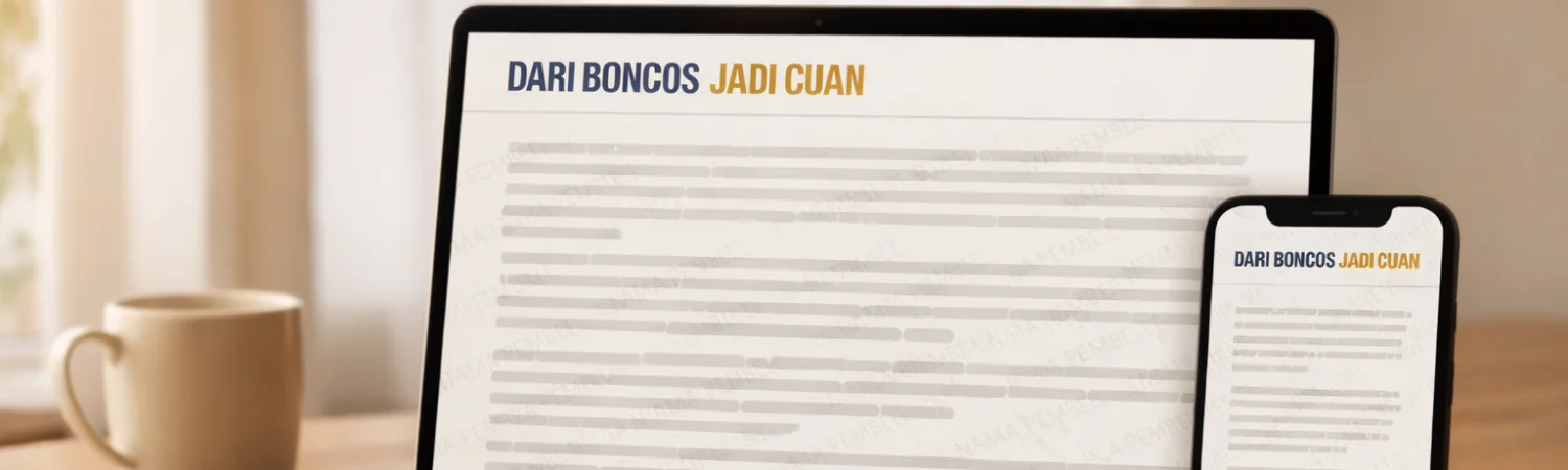 Tampilan reader online ebook &lsquo;Dari Boncos Jadi Cuan&rsquo; dibuka di laptop dan HP