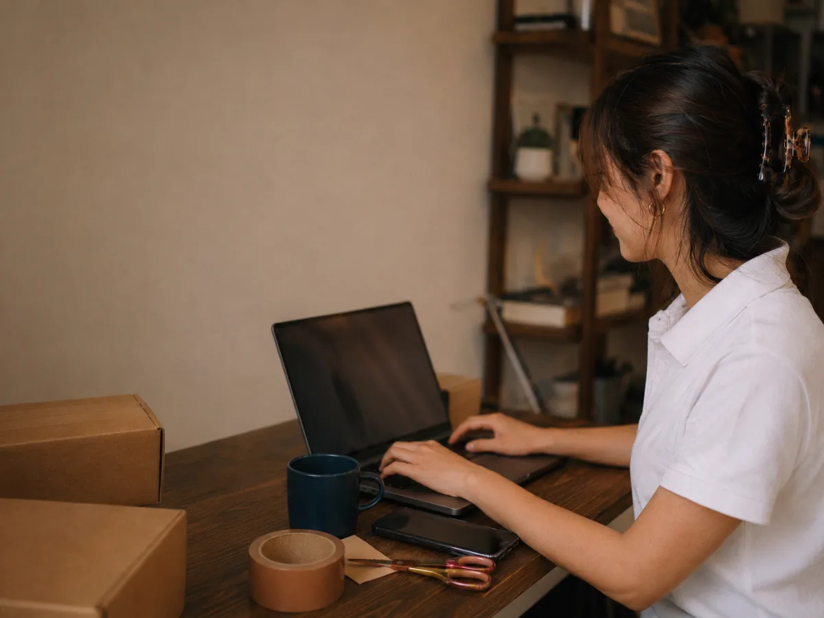 Pemilik UMKM tenang mengelola toko online sendiri