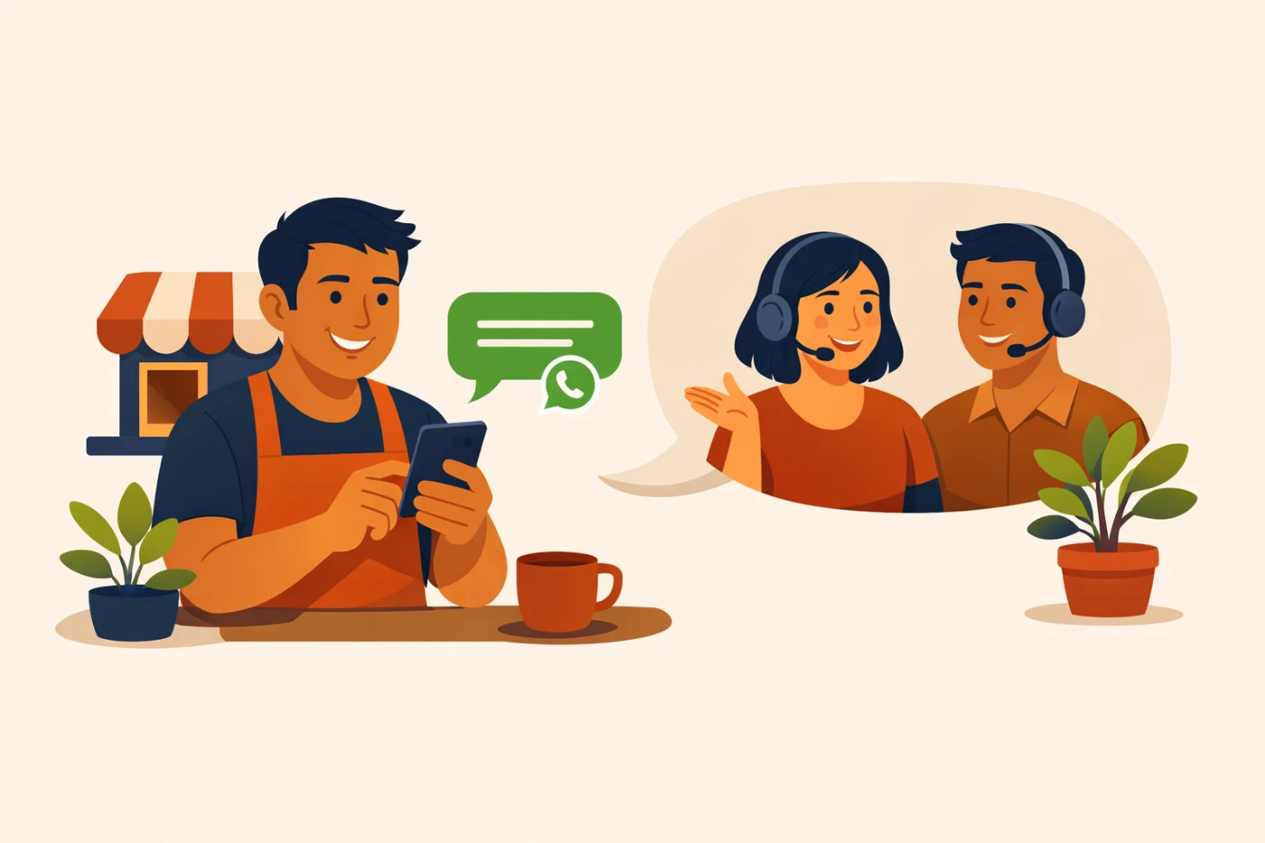 Ilustrasi: pemilik usaha berbincang dengan tim Manifest lewat WhatsApp