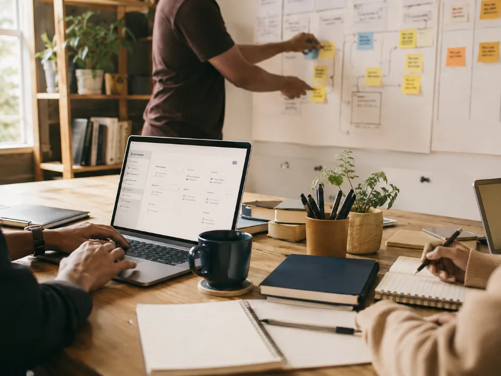 Sistem dan cara kerja MDK — workspace dengan dashboard dan papan proses